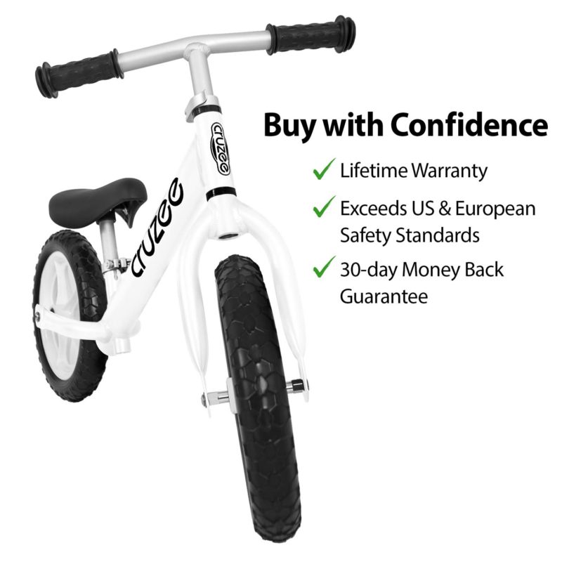 Cruzee Balance Bike with White Wheels Buy with Confidence Cruzee